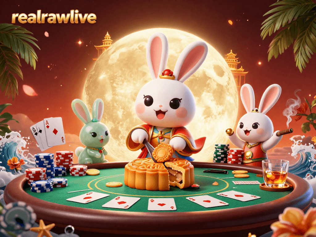 Engage with realrawlive poker action featuring a moon rabbit on a lavish lunar casino.
