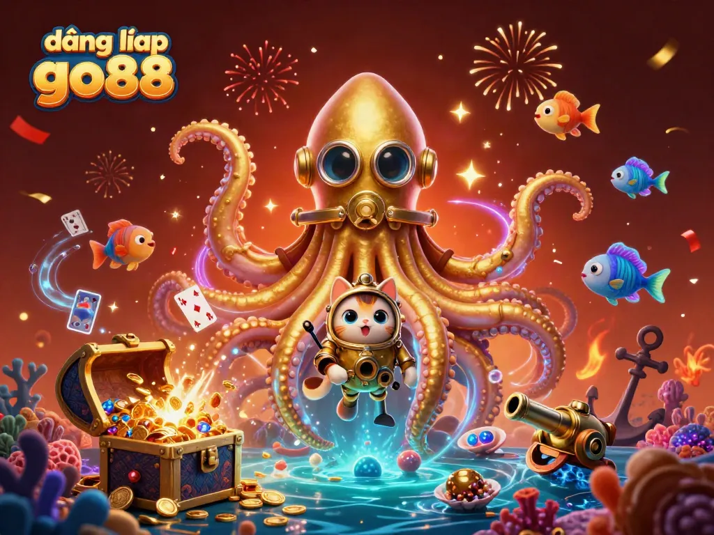 Engage in thrilling gaming with đăng nhập go88, featuring a kraken, diving cat, and underwater treasures.