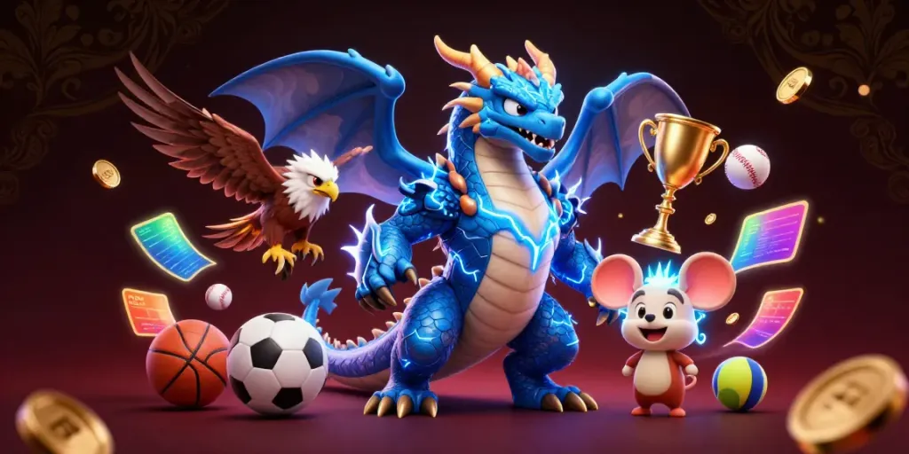 Play slots and win with 8xbet79, featuring a dynamic 3D dragon and vivid gaming elements.