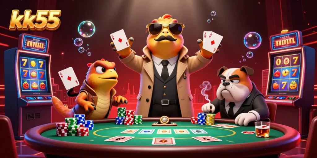 Enjoy a thrilling night at kk55 casino with playful raptors sneaking into a VIP lounge.