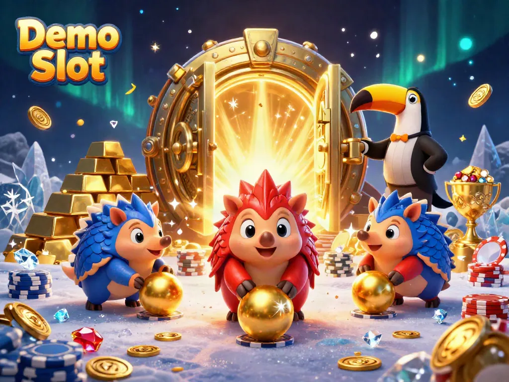 Play Demo Slot with exciting pangolin characters amidst a vibrant casino scene.