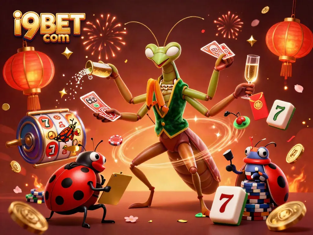 Experience thrilling wins at i9BET com with vibrant casino characters, dynamic game elements, and festive atmosphere.