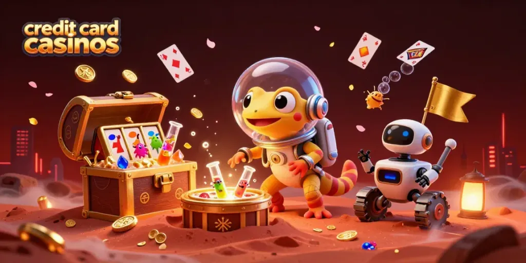 Experience the excitement of credit card casinos with vibrant gameplay and engaging characters.
