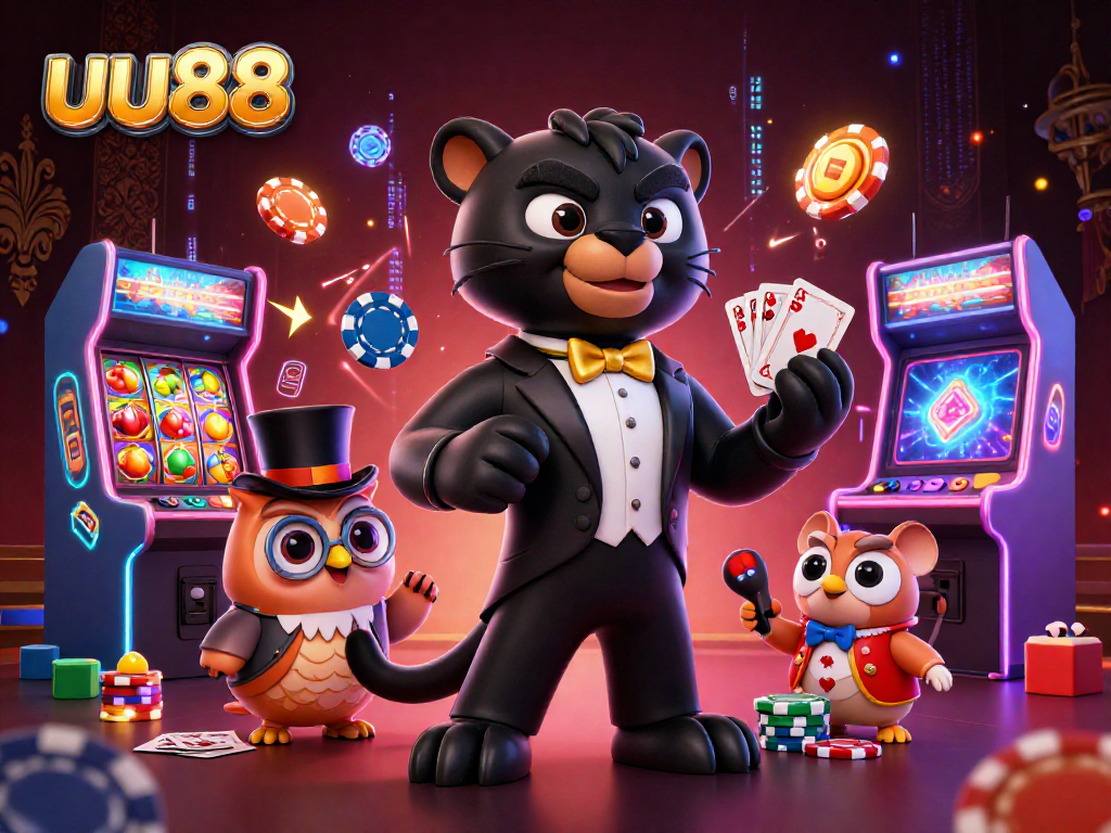 Experience the thrill of uu88 with a stylish panther and friends in an exciting casino setting.