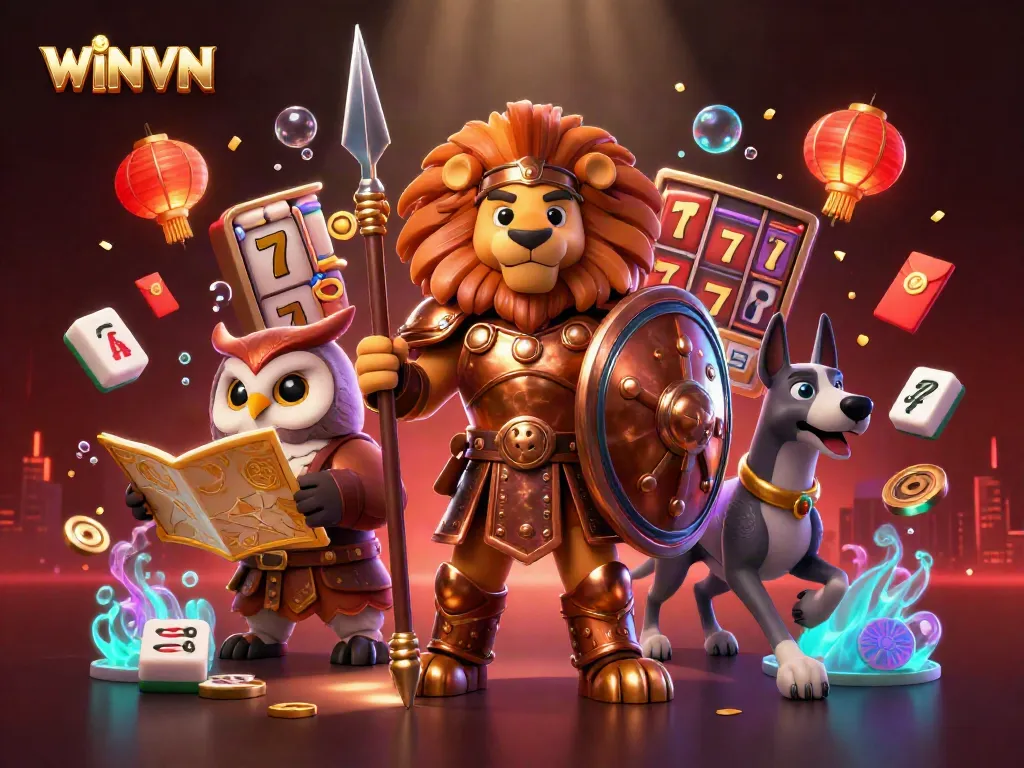 Engage with WINVN's thrilling slot adventure featuring dynamic 3D characters and exciting game elements.