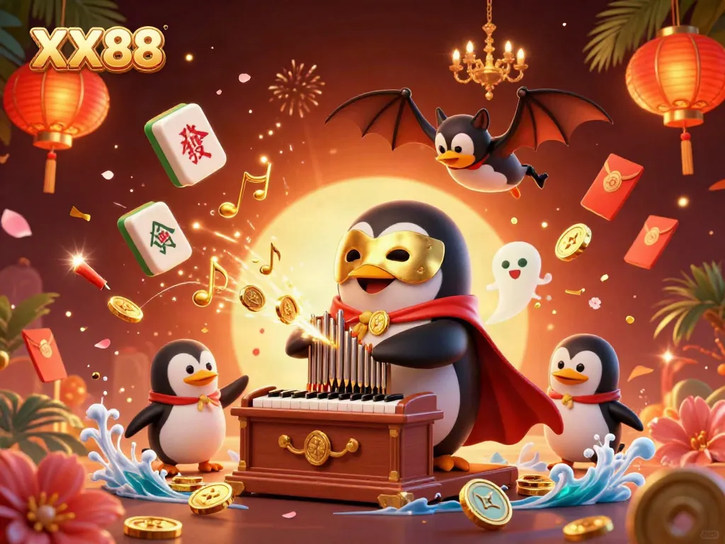 Experience the excitement of winning with XX88's captivating casino illustration featuring characters and games.