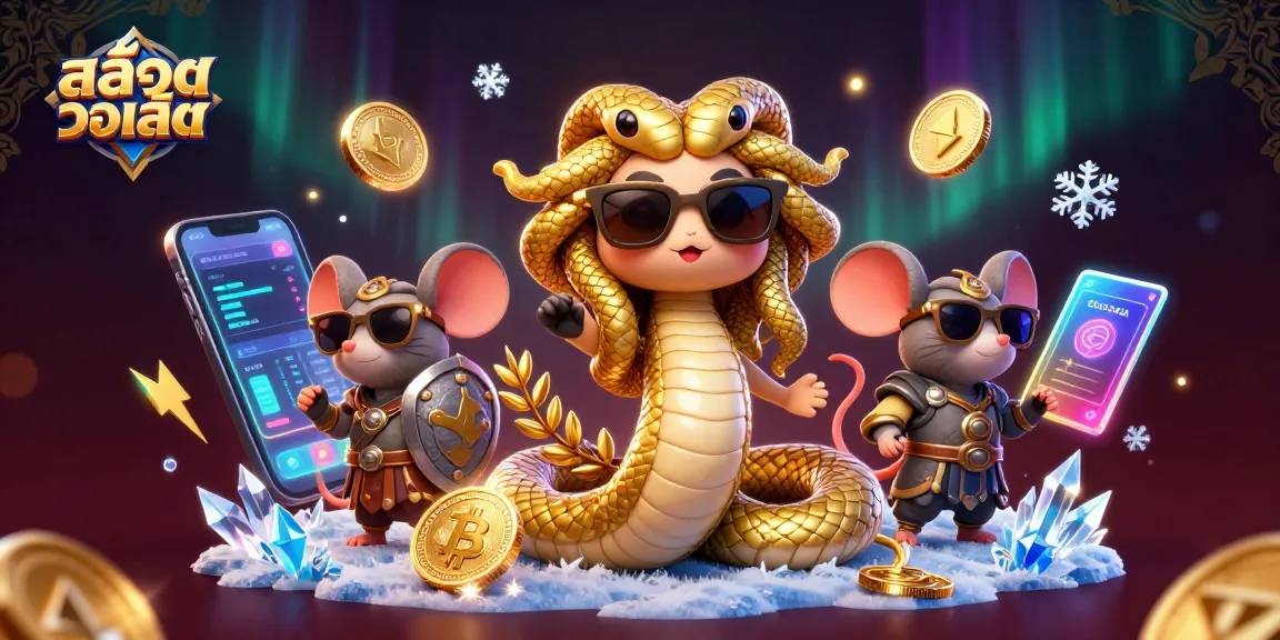 Engage with สล็อตวอเลท through a lively gaming scene featuring mythical characters and crypto elements.