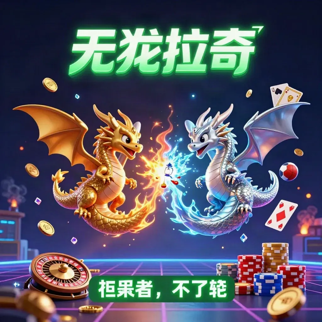 Gold and silver dragons clash midair amid casino and sports betting icons in neon dark space