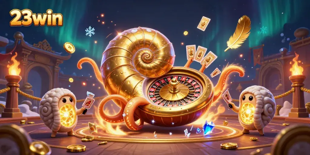 Play exciting casino games with 23win featuring a giant nautilus as a roulette wheel.