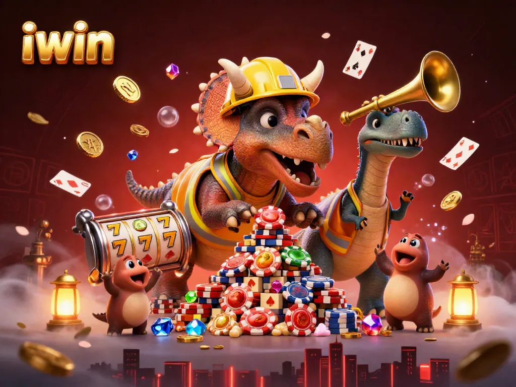 Join the excitement at iwin with a vibrant casino-themed illustration showcasing poker chips and gaming elements.