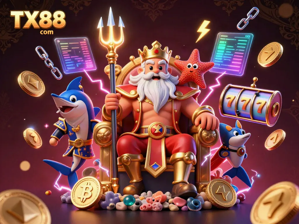 Win with TX88 com's dynamic casino scene featuring Neptune and exciting game elements!