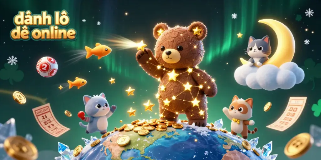 Experience the excitement of đánh lô đề online with vibrant 3D characters and lottery elements in a dynamic casino scene.