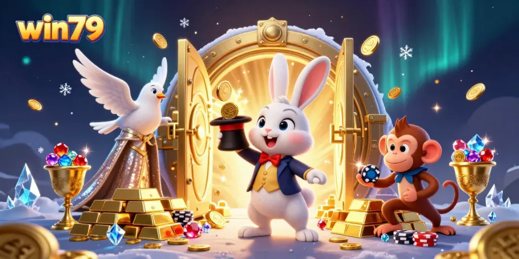 Experience win79's enchanting casino world with a magical rabbit and stunning visuals.