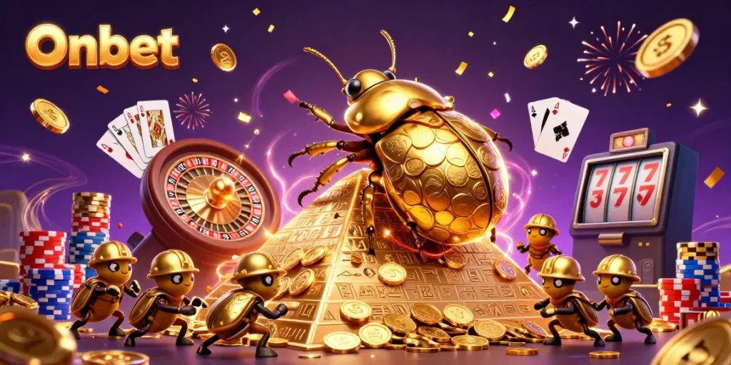 Onbet offers exciting gaming with golden coins and jackpot opportunities in a vibrant casino scene.