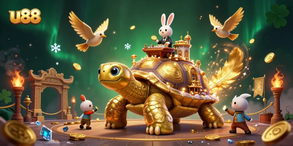 Spin to win with the u88 online casino featuring a gold tortoise and exciting games!