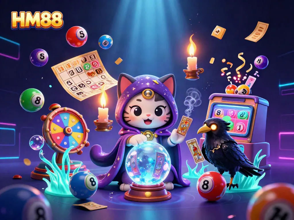 Experience luck and fortune with HM88 in a vibrant casino-themed illustration showcasing dynamic game elements.