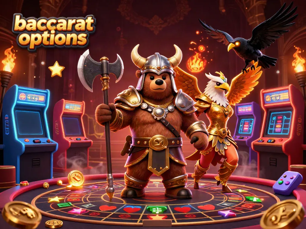 Exciting illustration showcasing baccarat options with 3D characters in a vibrant casino atmosphere.