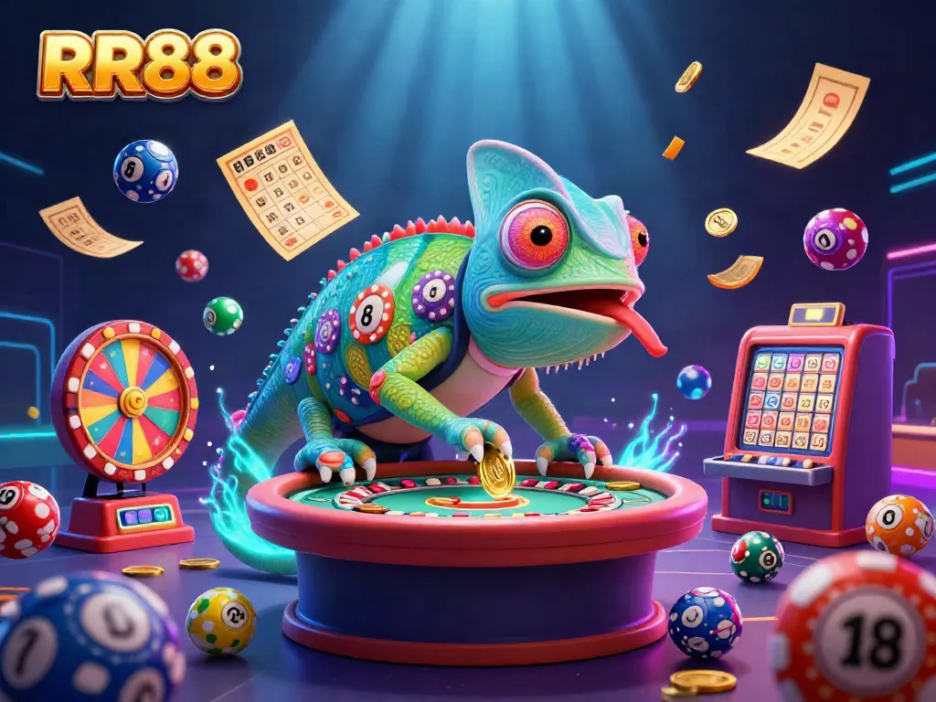 Experience excitement at RR88 with a dynamic 3D casino scene full of games and colorful elements.